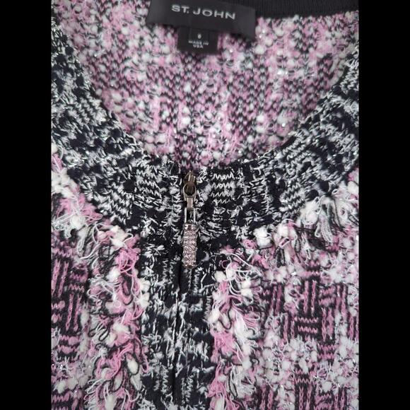 [SOLD] ST JOHN Women's Sz US 8 L Pink Tweed Sleeveless Vest Boucle Houndstooth - Picture 7 of 10